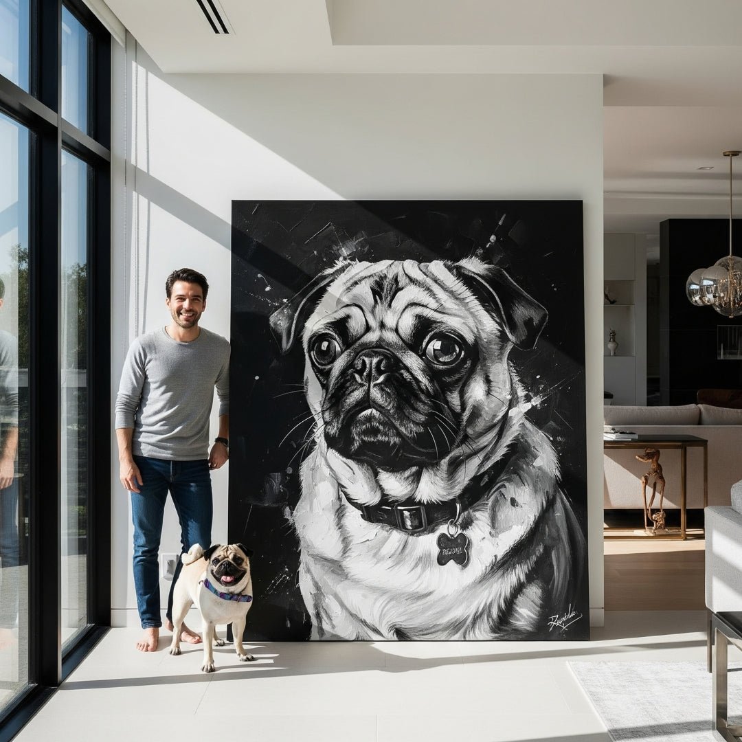 Custom Pet Portrait - Black & White Style - My Pet Canvas