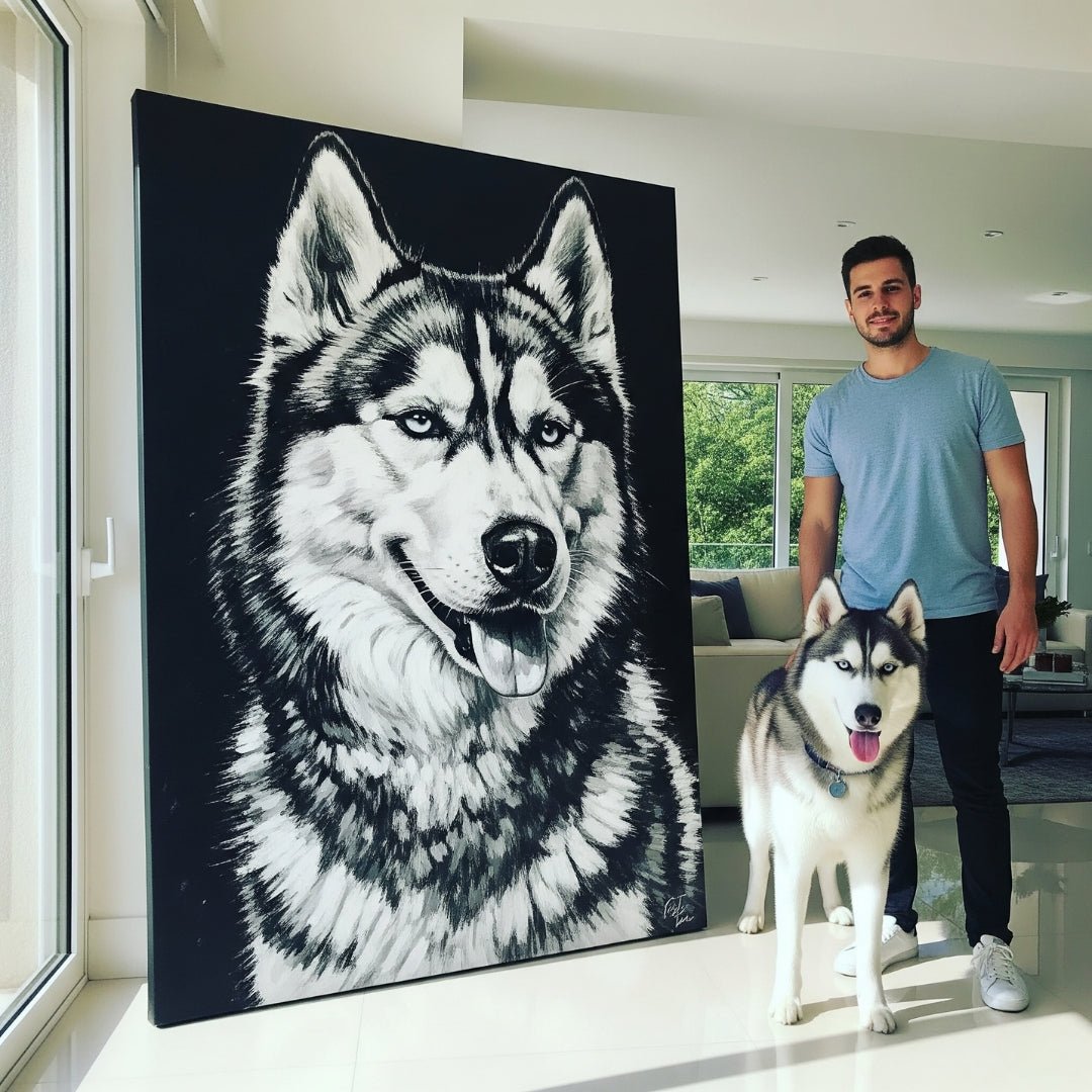 Custom Pet Portrait - Black & White Style - My Pet Canvas