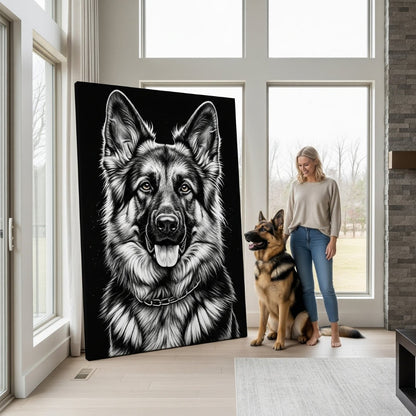 Custom Pet Portrait - Black & White Style - My Pet Canvas
