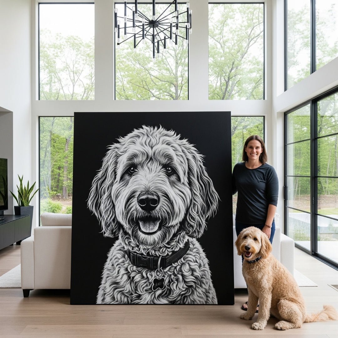 Custom Pet Portrait - Black & White Style - My Pet Canvas